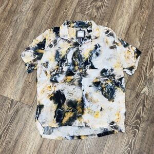 Men’s size Large Denim & Flower Multicolor Abstract Marbled Print Shirt
